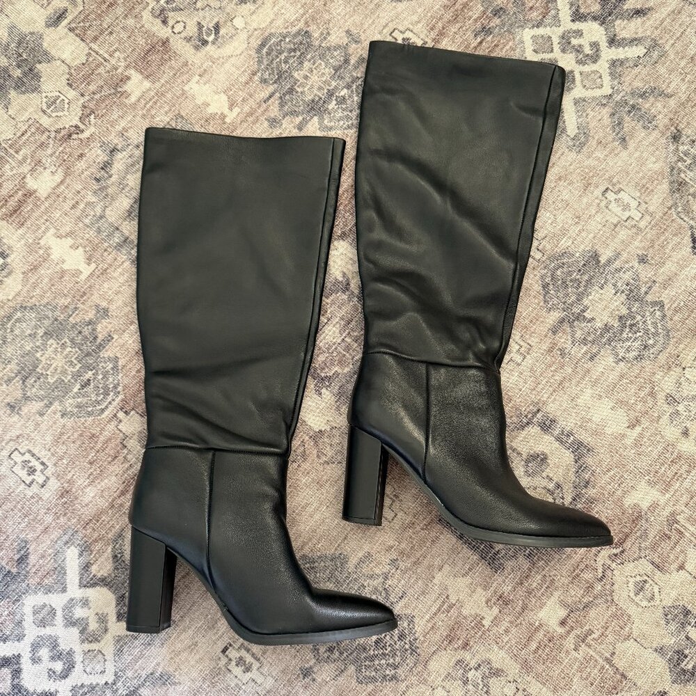 Nine West Black Wide Calf Knee-High Heeled Boots – Size 7.5, Excellent Condition